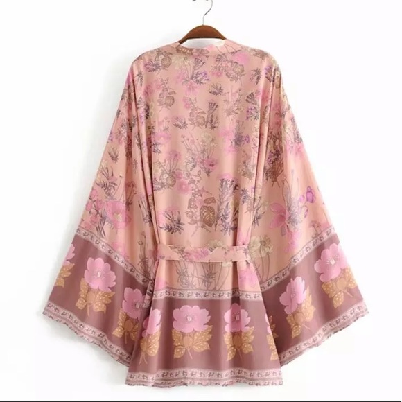 New Bohemian Kimono Cardigan Wrap Jacket Robe Swim Coverup - Picture 3 of 6